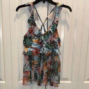 Tropical Ruffle V-Neck‎ Sundress in Sky Blue